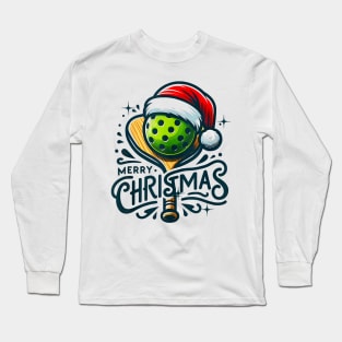 Merry Christmas Pickleball Pickle Ball and Paddle Santa Long Sleeve T-Shirt